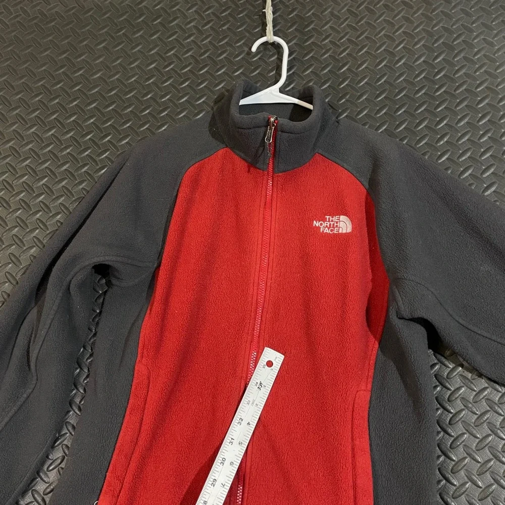 The North Face Red Gray Fleece Long Sleeve Full Zip Sweater Men's Size Small‎